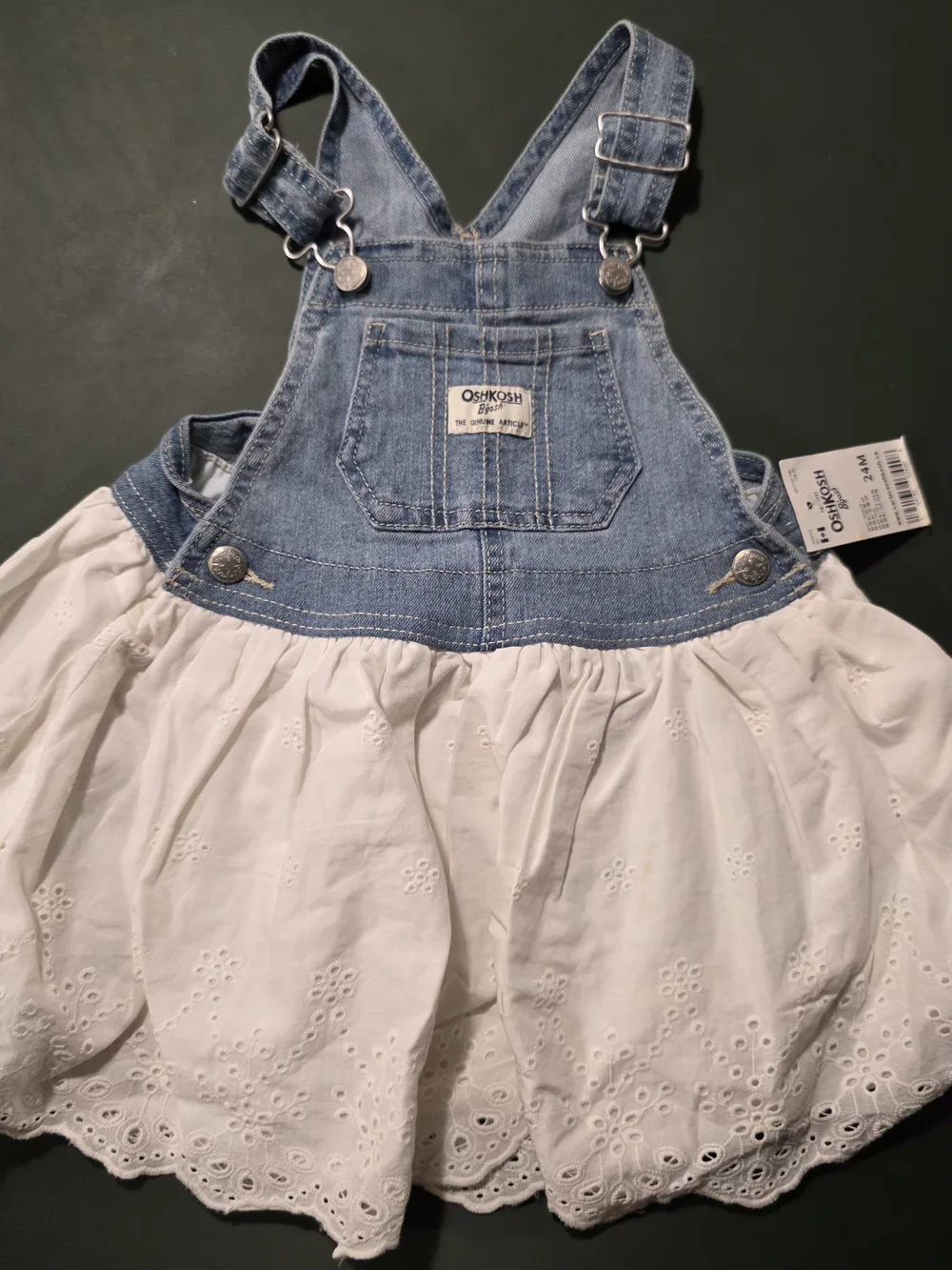 OshKosh Denim & White Eyelet Overall Dress for Kids
